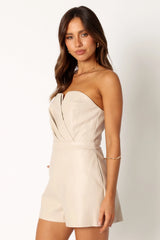 Mikaela Faux Leather Romper - Ecru