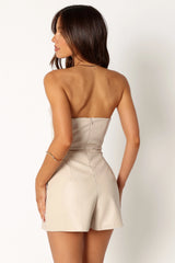 Mikaela Faux Leather Romper - Ecru